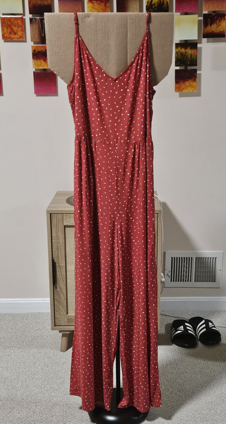 MNG Mango Red Jumpsuit Romper Print Women’s size Small V neck Strap