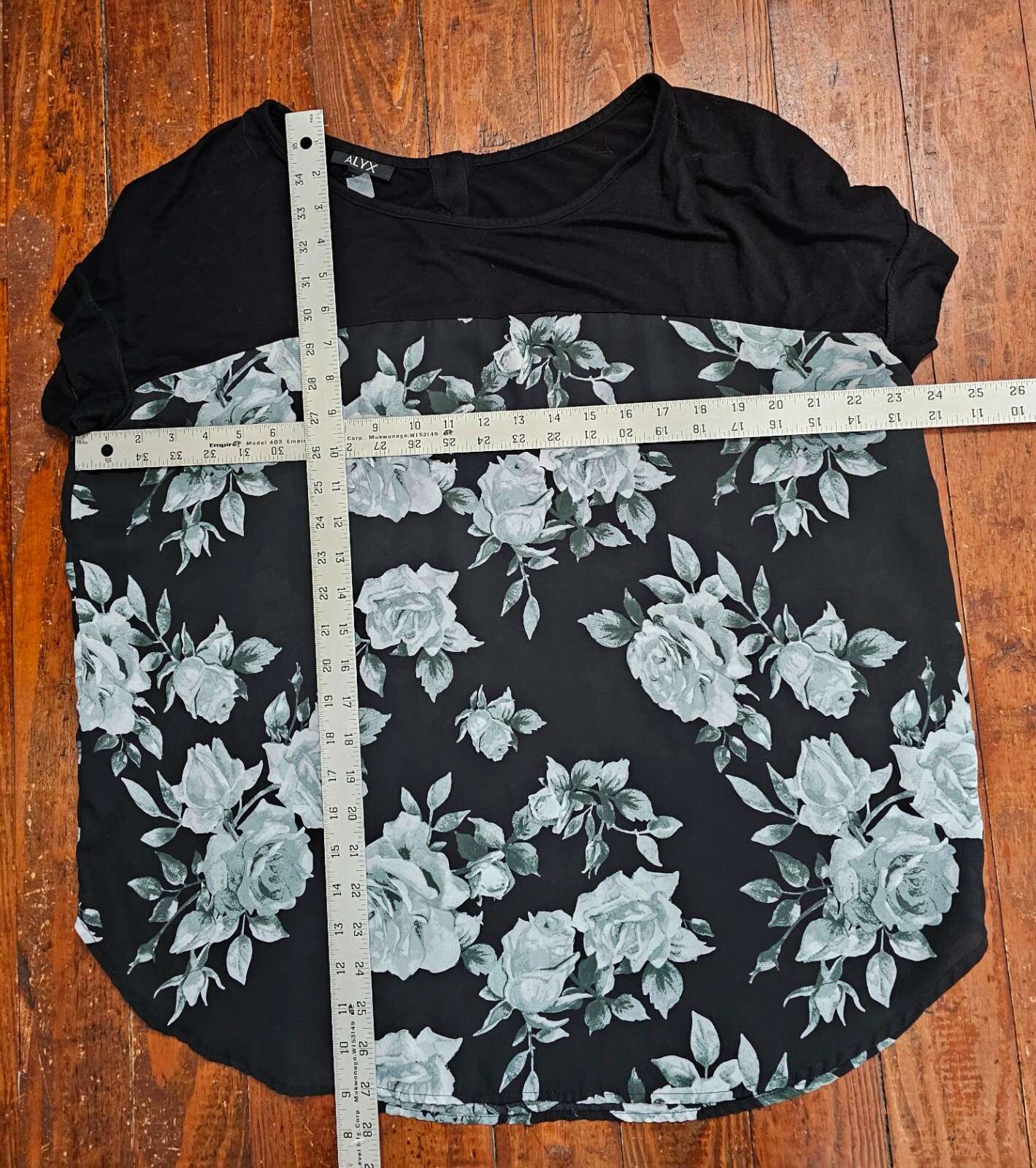 Alyx Womens Top Black Grays Floral Polyester Rayon Spandex Short Sleeve 2XL