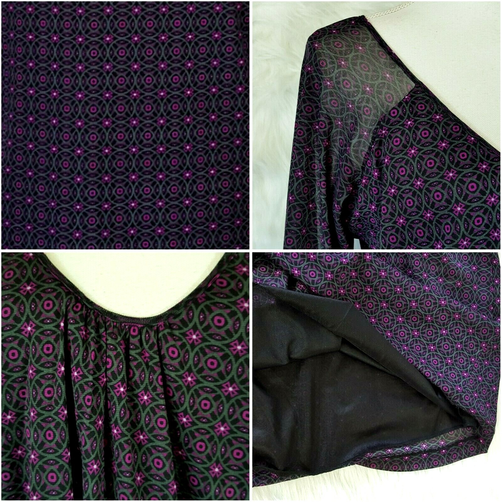Simply French Top Womens XL Blouse Gray Purple Geometric Office Casual Work