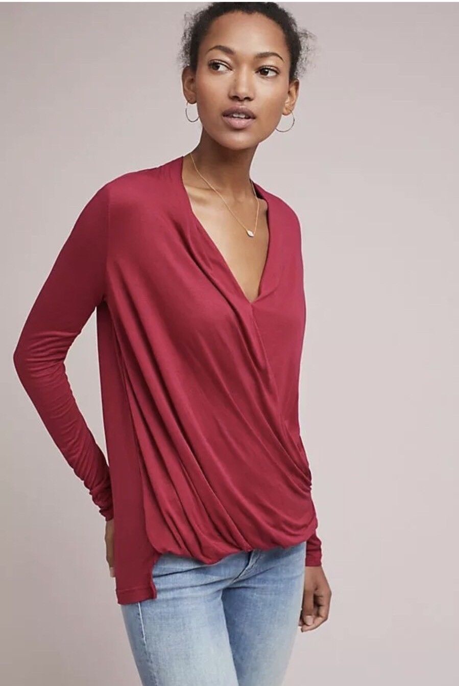 BNWT LOVELY ANTHROPOLOGIE SPACEDYED WRAP TOP BY AKEMI + KIN RASPBERRY/ RED S