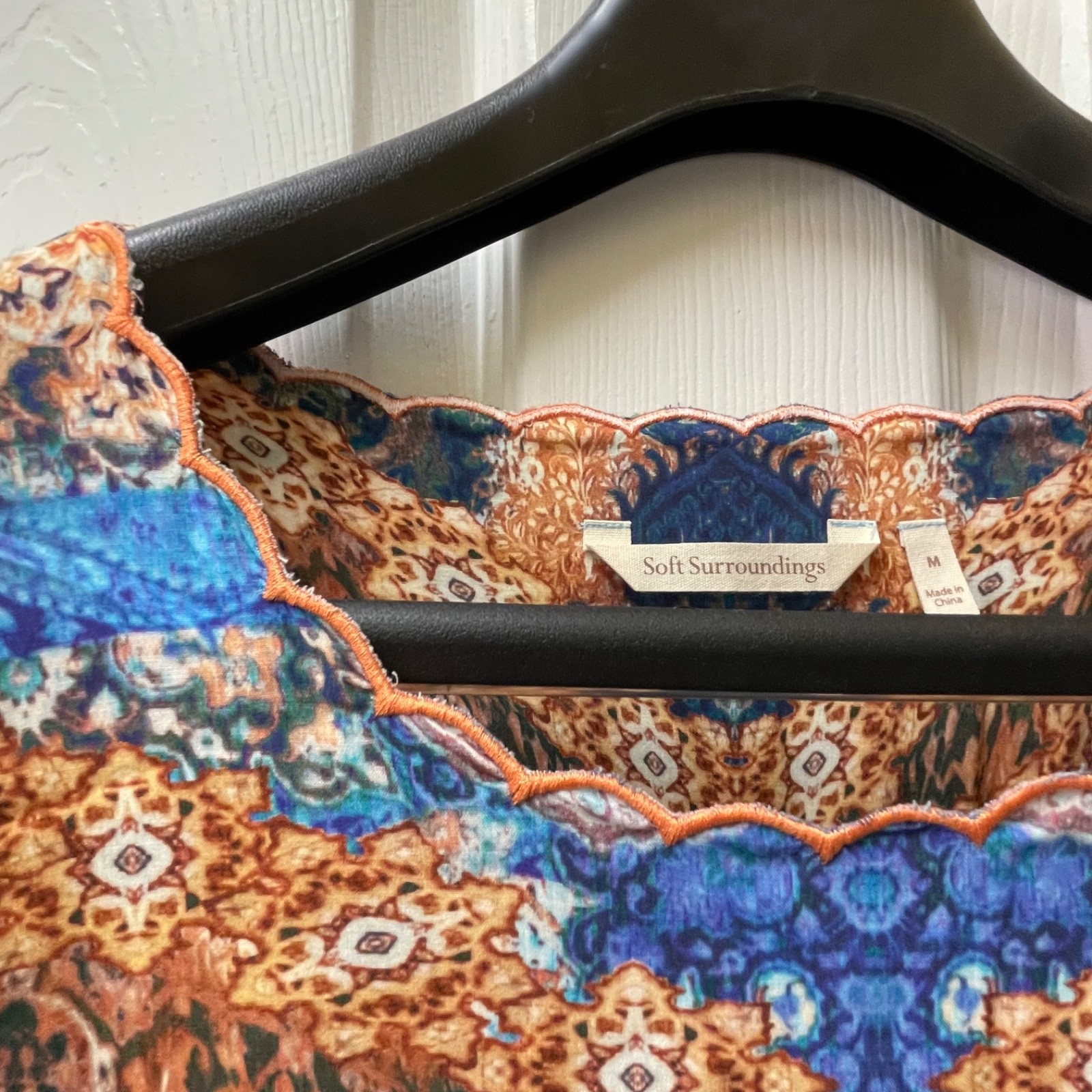 Soft Surroundings Women’s Size Medium Blue/Copper Scalloped Hem Cap Sleeve Knit