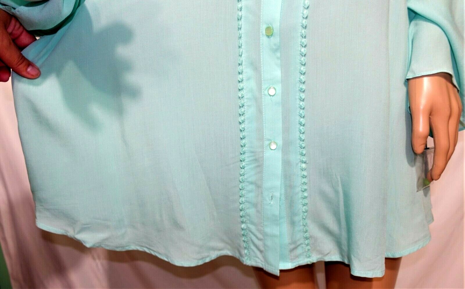 Emaline Women Plus Size 1x 2x 3x Pale Green Button Down Shirt Top Tunic Blouse