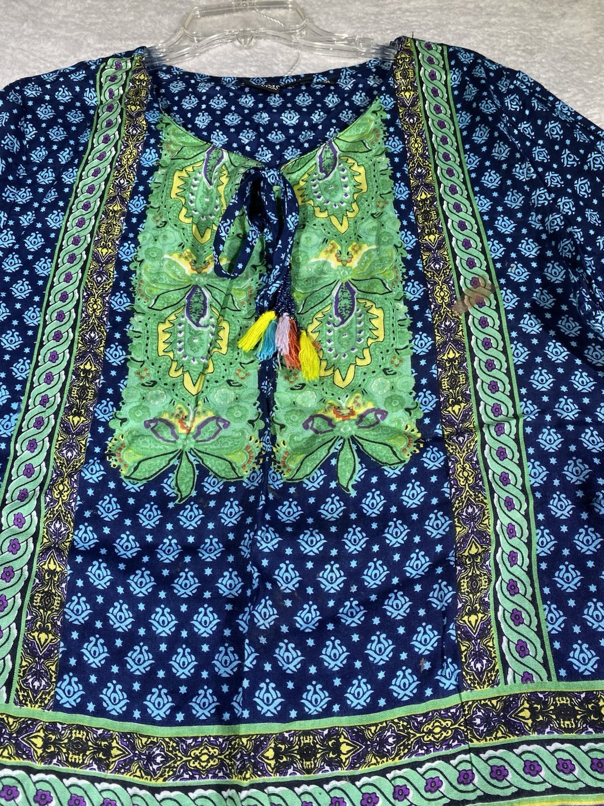 Ananda Collection Boho Tunic Top Women’s 2XL Tassels Colorful Hippie 3/4 Sleeve