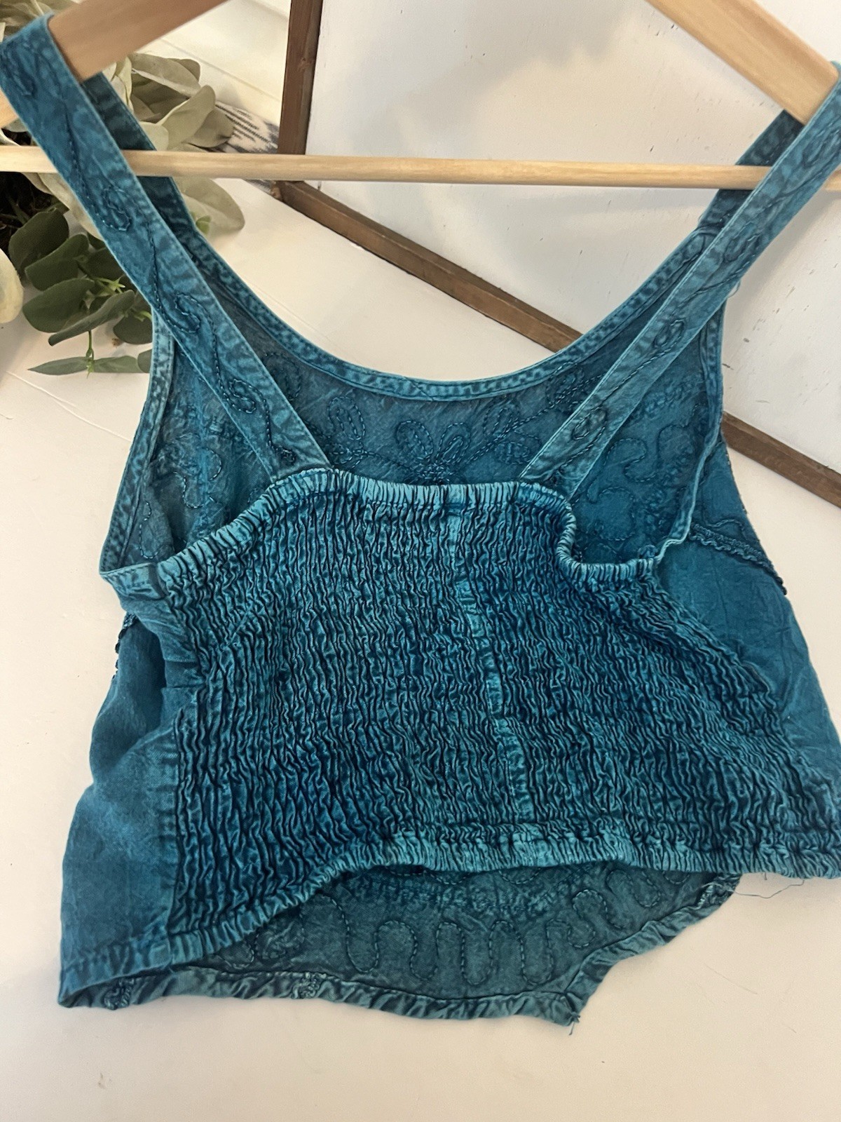 Bohemian Renaissance Fair Embroidered Crop Top Small Teal Hippie Fairy Festival