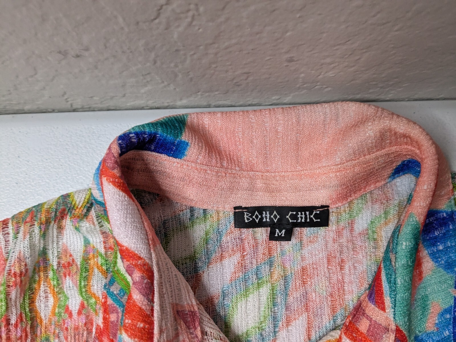 Boho Chic Top Women’s M Multi Color Button Up Geometric Pattern Long Sleeve