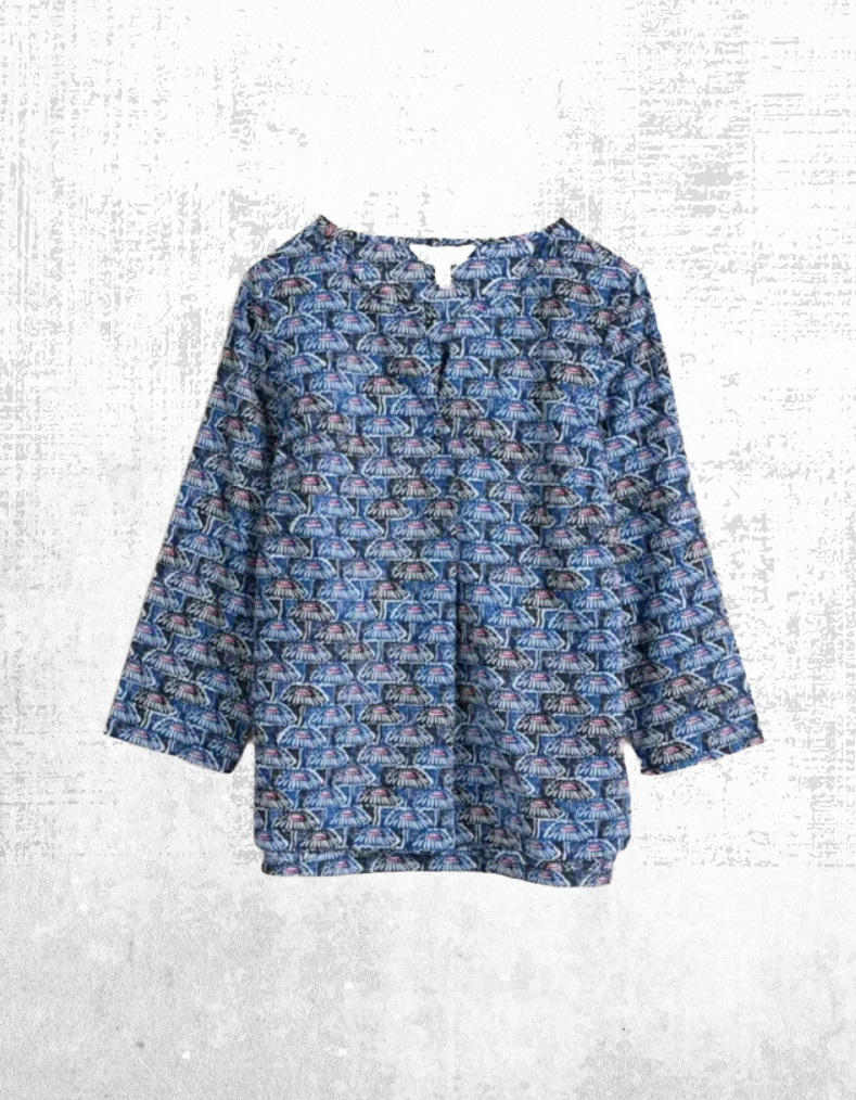 Womens Seasalt ¾ Sleeve Aquatic Sketch Blouse in Blue Tiles Daisy