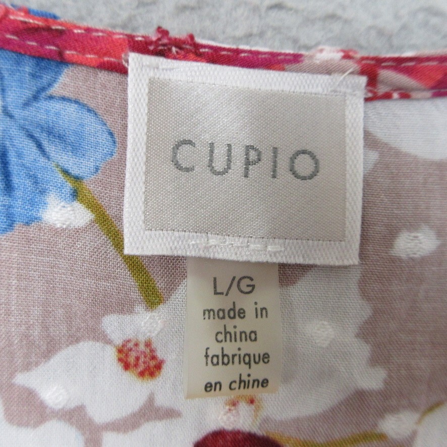 Cupio Shirt Women L Pink Floral Cottagecore Bohemian Festival Vibrant Dopamine