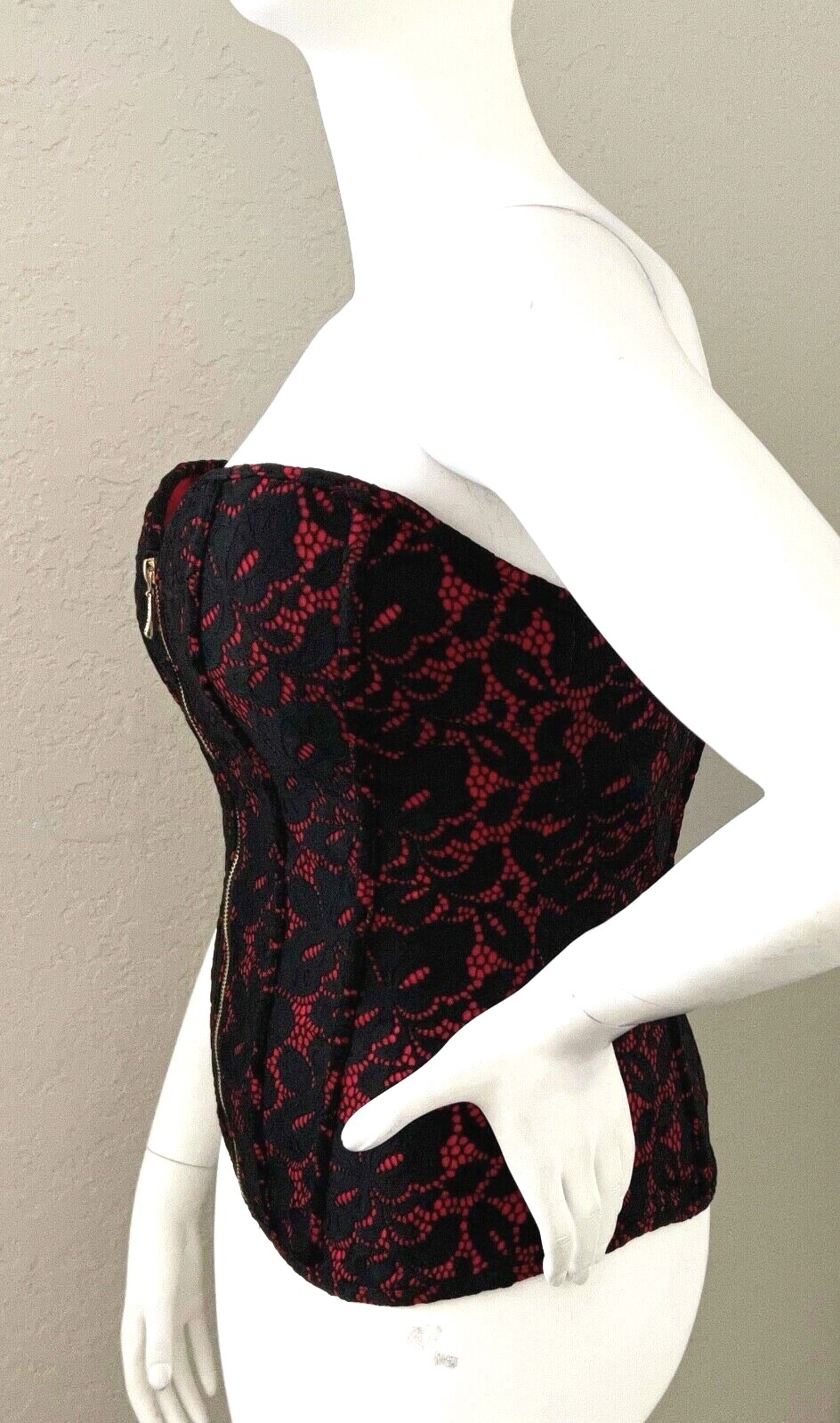 Oh Yes Lace Overlay Removable Halter Corset Bustier Black Red Plus 2XL 3XL New!