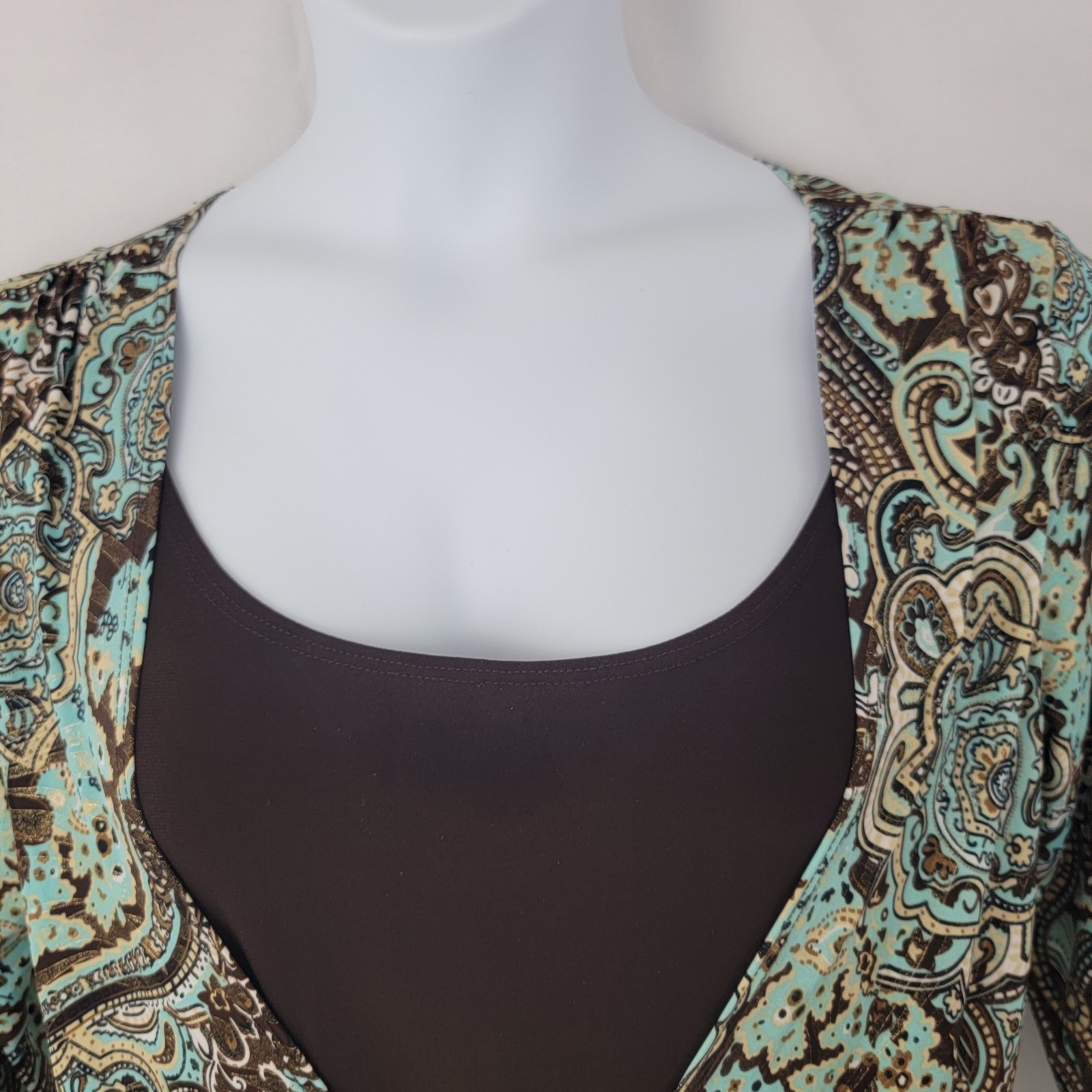 DRESSBARN Womens Top Sz PL Artsy Paisley Layered Stretch Mature Beaded Sparkle