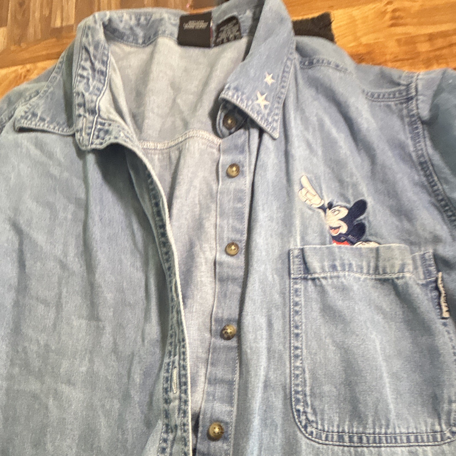 Mickey Unlimited Women’s Blue Denim Button-Up Mickey Mouse Embroidered 20W