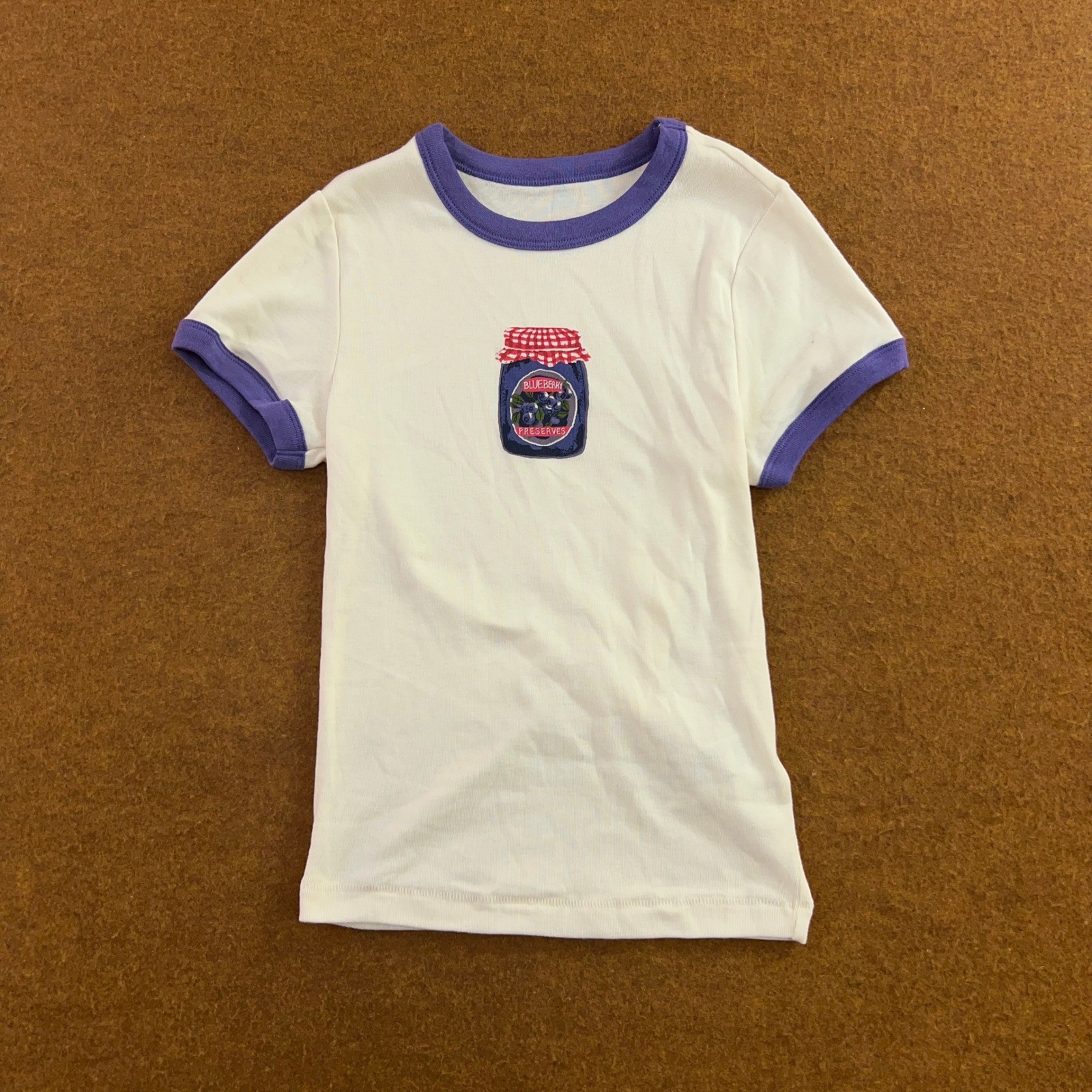 Kimchi Blue Womens Medium White Blueberry Jam Ringer Graphic T-Shirt NWT