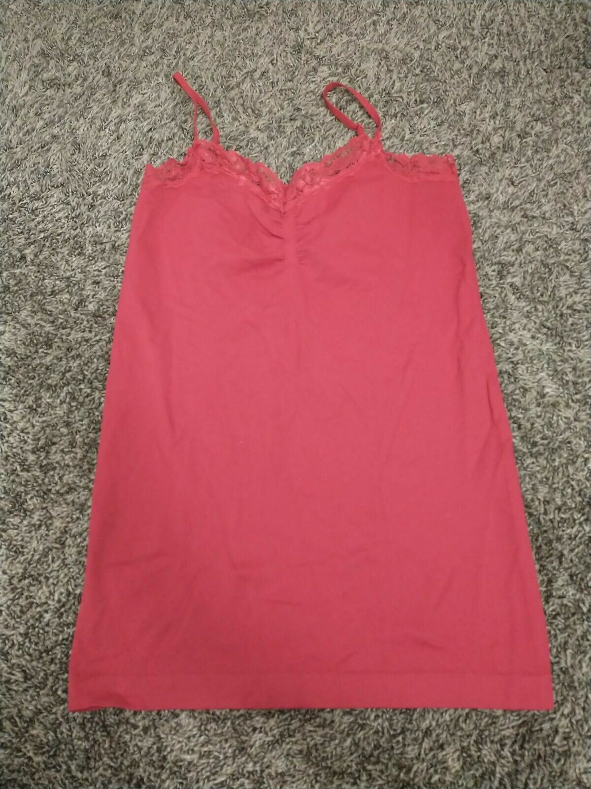 Sofra Women’s Stretch Free Size Red Cami Lace Trim Tank Top
