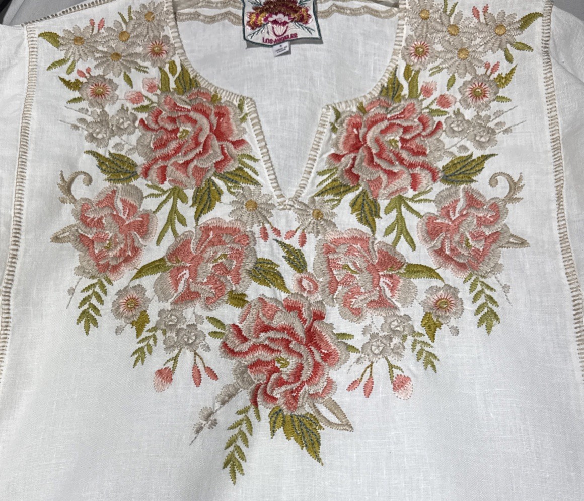 🌺Beautiful Johnny Was S (Oversized) Cecile Embroidered Linen Top EUC