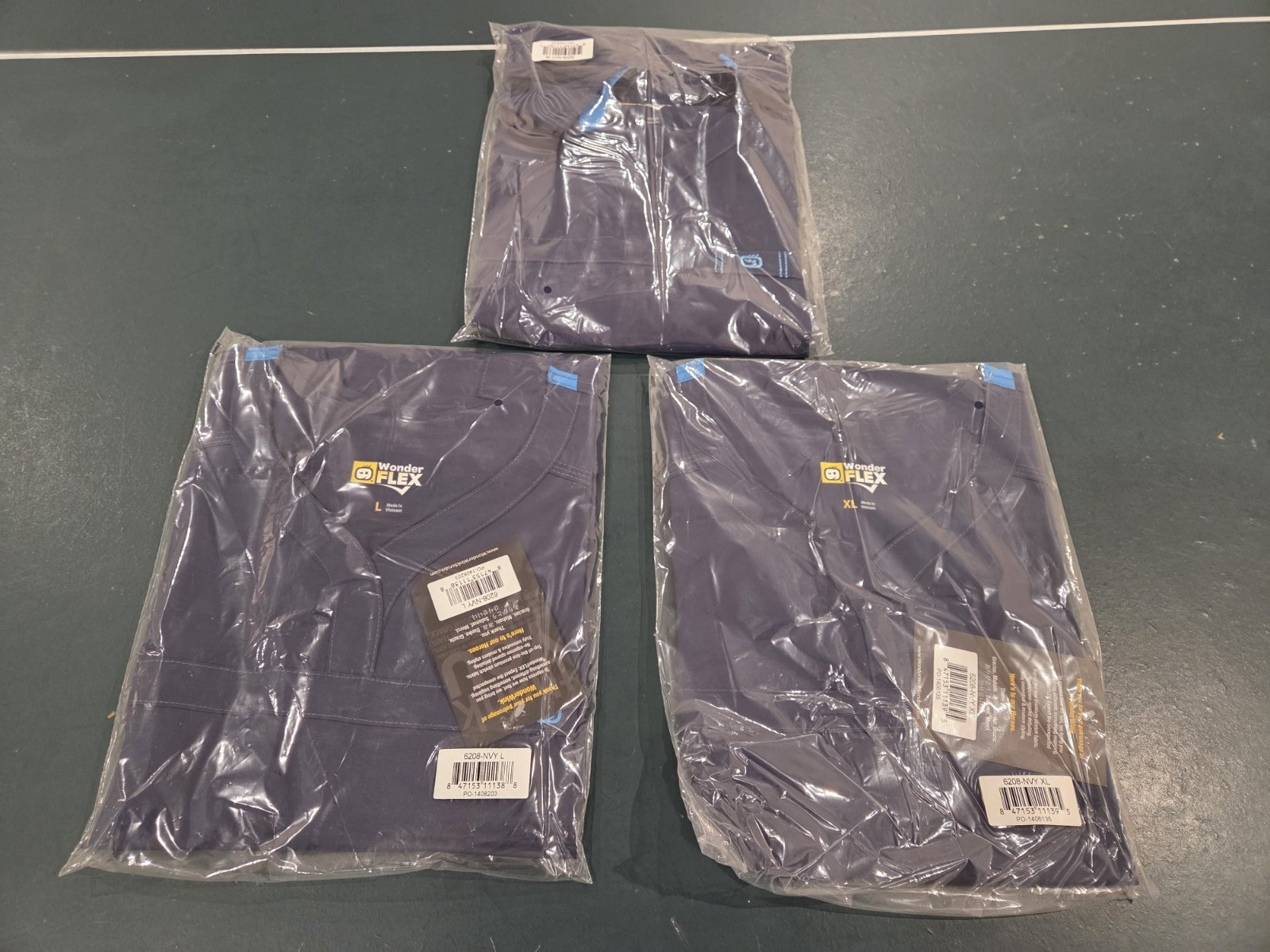 Lot of 3 TOPS WonderWink WonderFLEX 6208-Patience Curved Notch Neck Top Navy