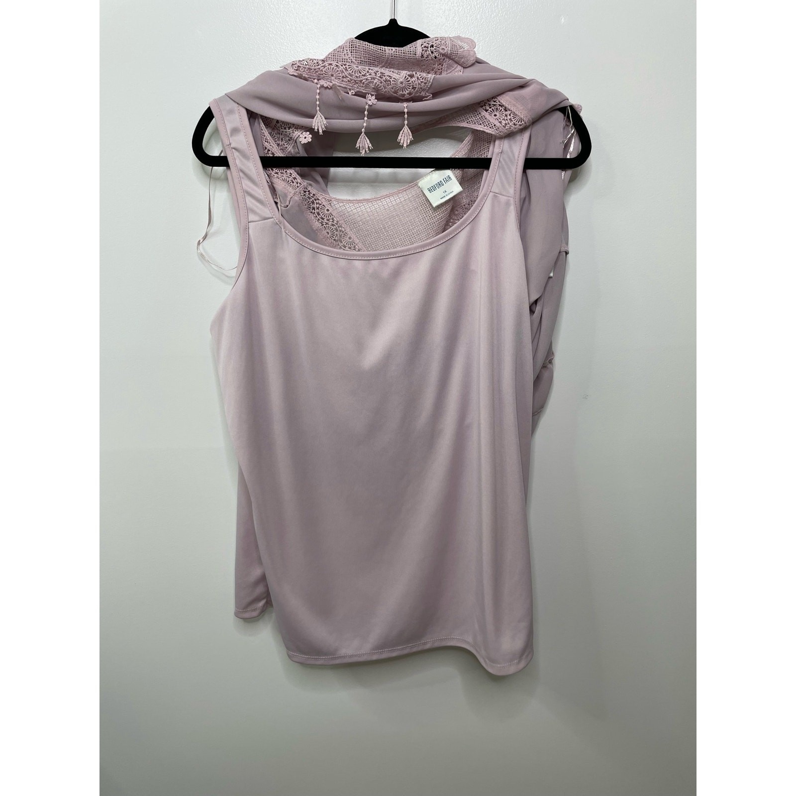 Bedford Fair Mauve Crochet Lace Ruffle Sleeve Blouse Camisole 1X Boho Rose 2 pc