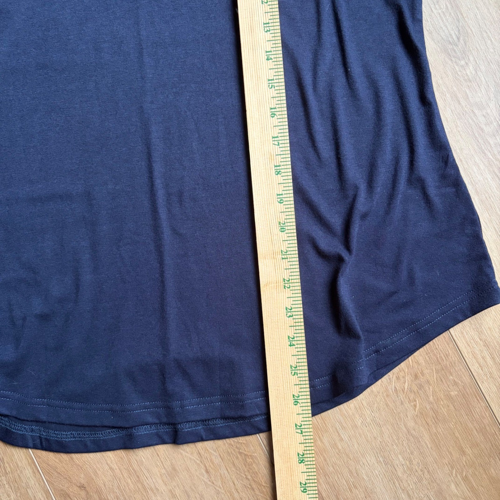 LOMON Size L Navy Blue Notch V-Neck Short Sleeve Tee T-Shirt Top