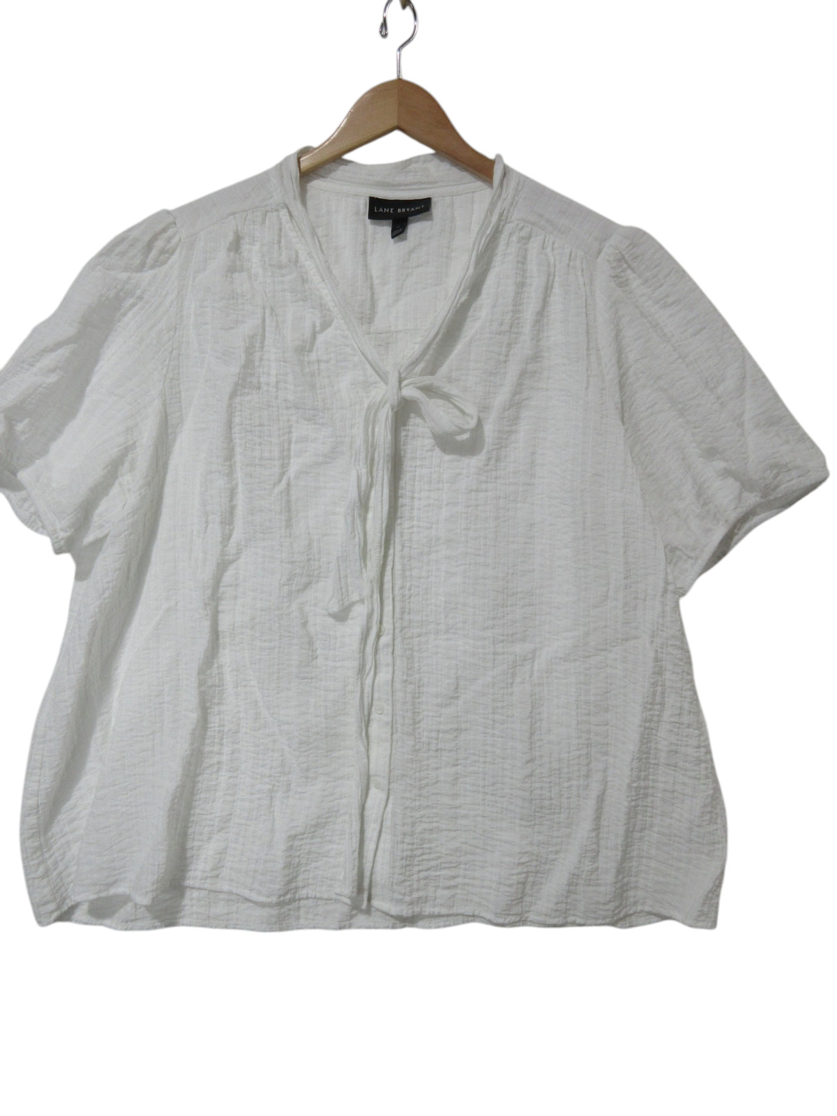Sz 22 Lane Bryant Blouse Crinkle White Cottagecore Boho Easy Care S/S Top Shirt