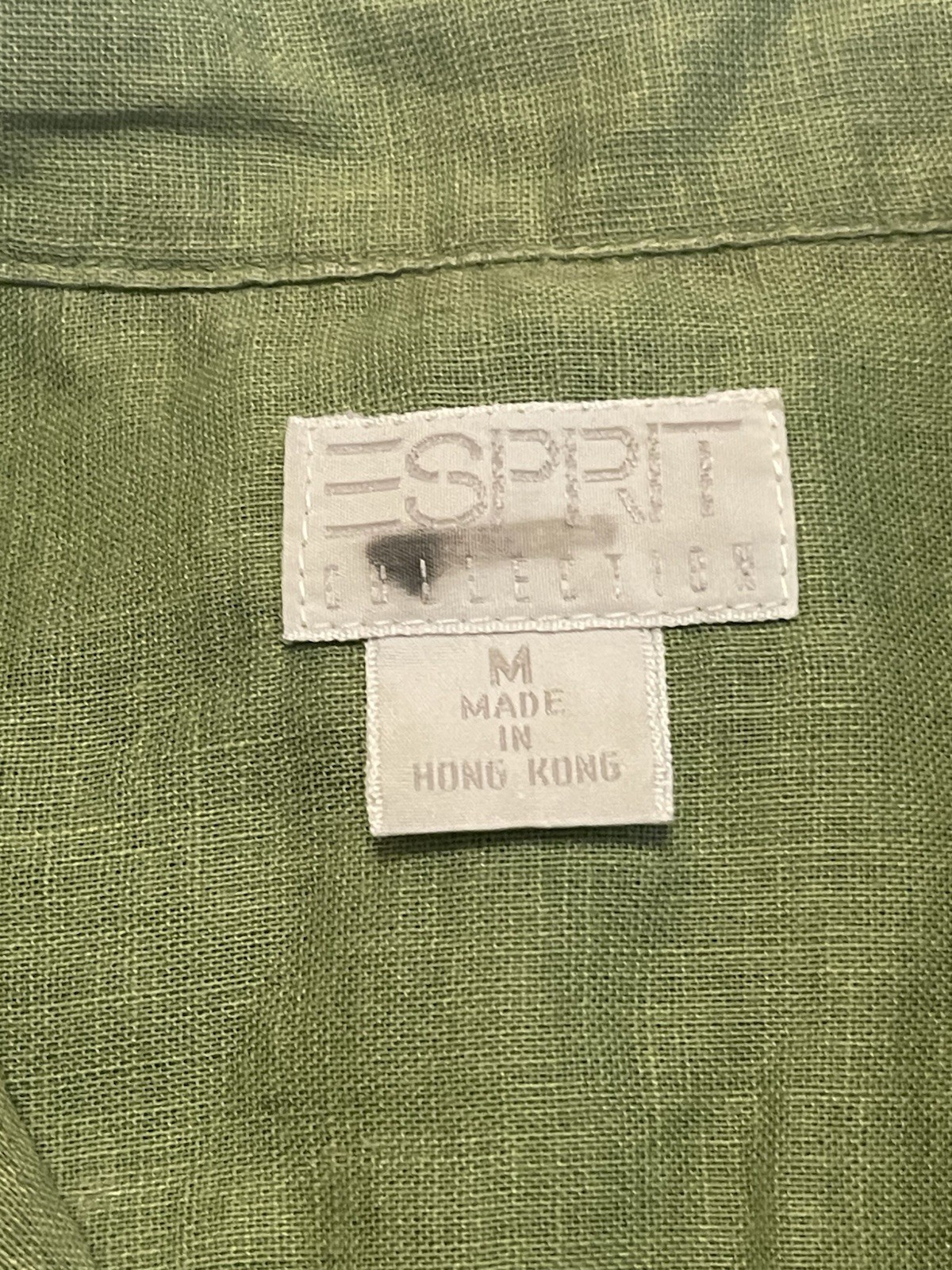 Esprit Button Front Shirt Medium Floral Embroidered Green Linen Blend Vintage