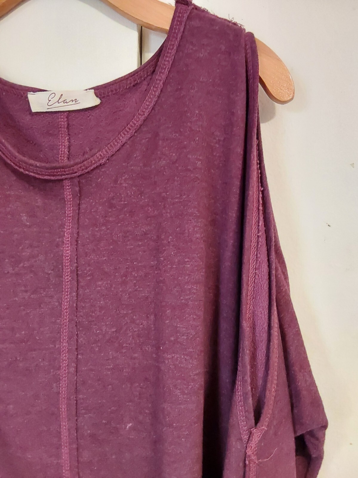 Elan Womens Cold Shoulder Long Sleeve T-Shirt Plum Purple Mixed Knit Size M L