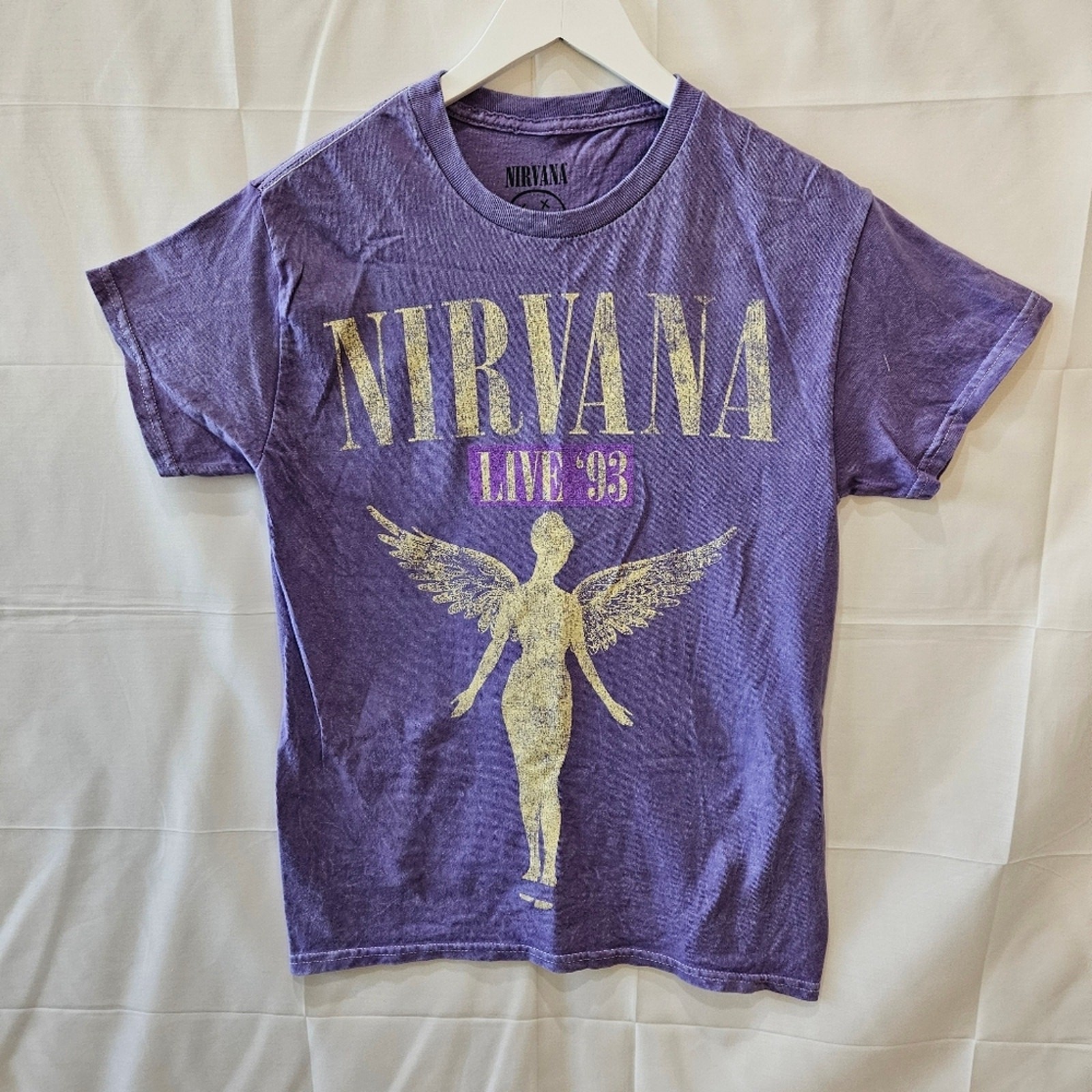 Nirvana Band Music Graphic Retro Purple Short Sleeve Tee Size Small