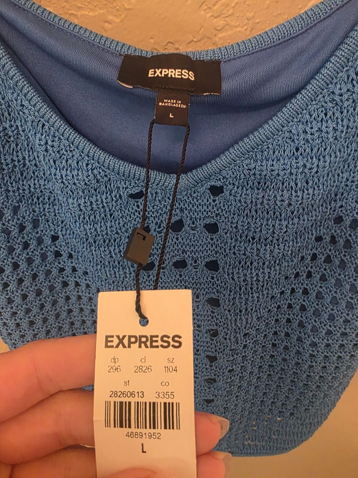 Express Vibrant Blue Crochet Lined Cropped Tank Top L NEW Cottagecore Coastal
