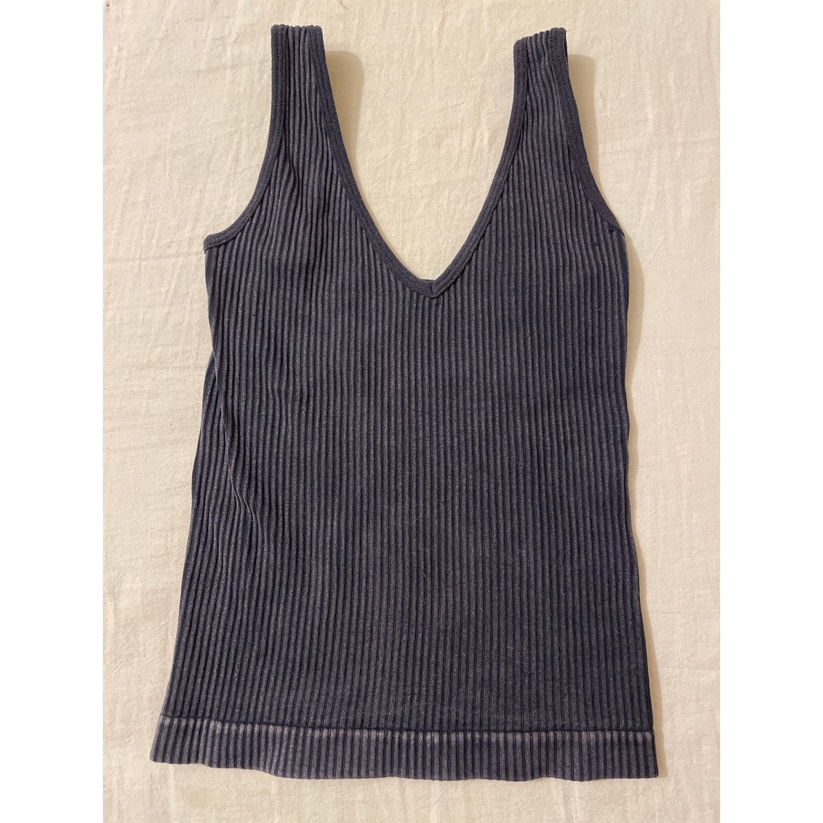 Aura Women’s Size XXS/XS Crop Tank Top V-neck Rib Knit Tight Fitting Blue