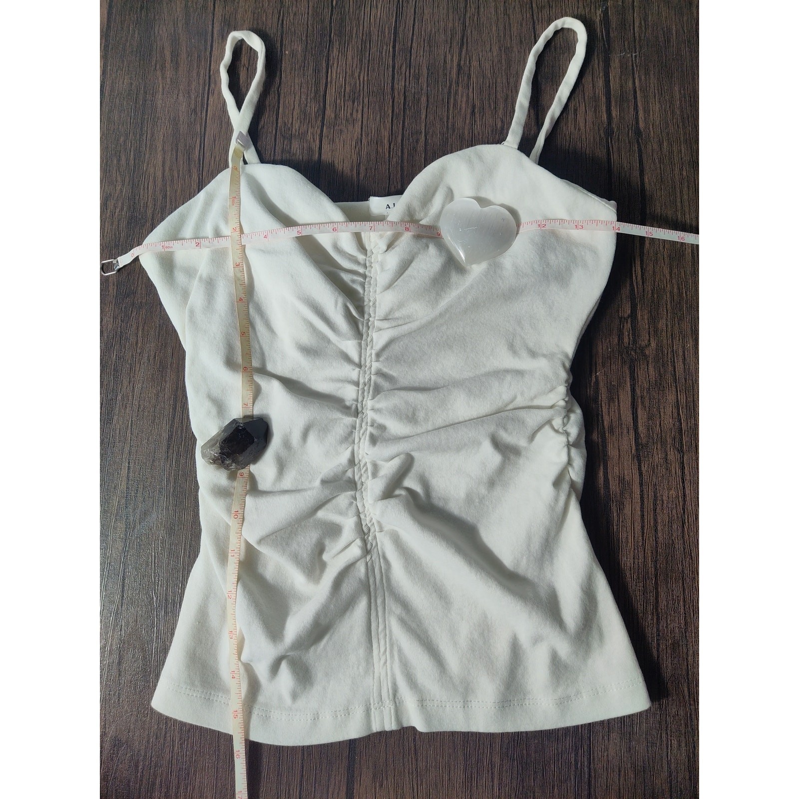 A.L.C. Cami Tank Top White Ruched Center Seam Built in Bra Support Large