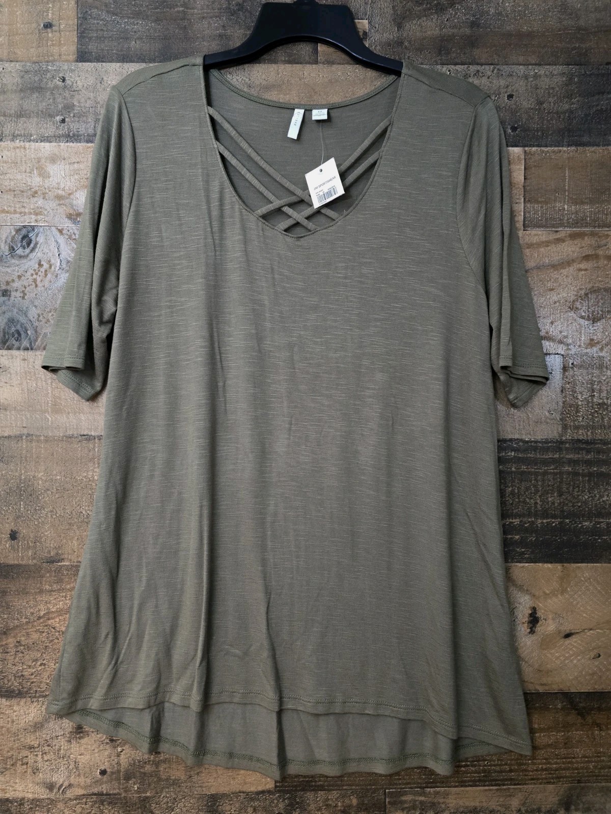 NWT Women Boho Olive Green Top Medium Stretch High Low Oversized Casual Lagom
