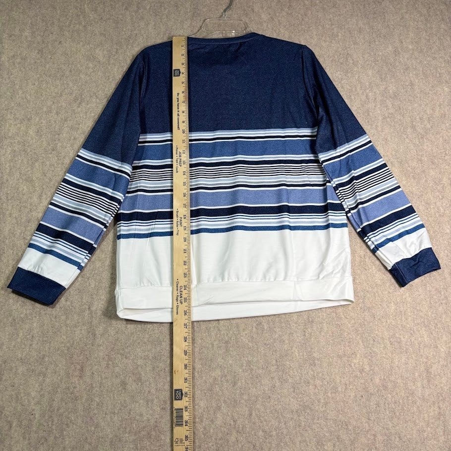 Striped Long Sleeve Quarter Zip Pullover Women M Blue White Polyester Casual Top
