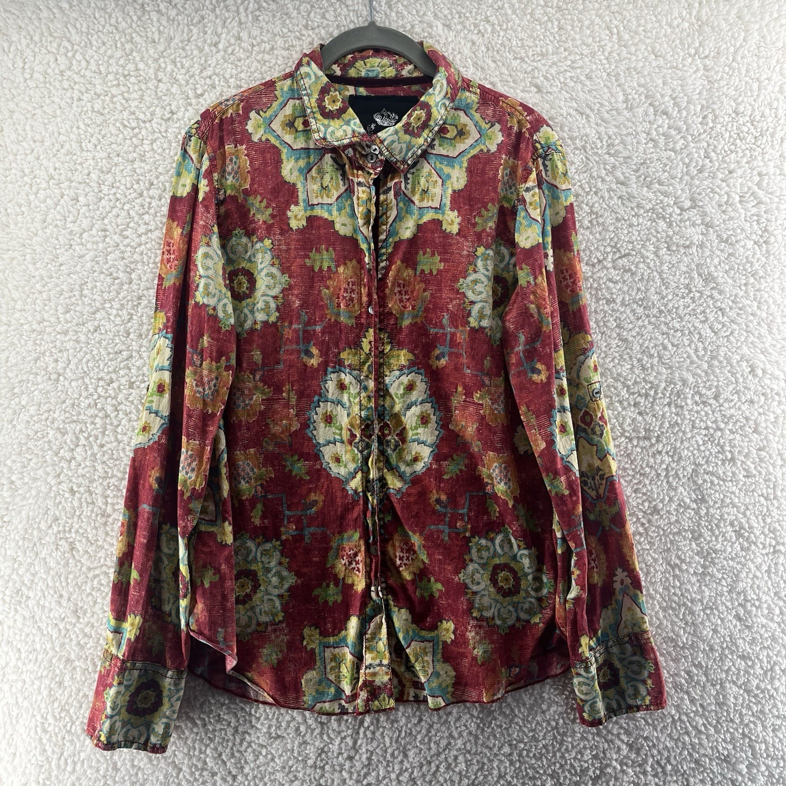 Cino Women’s Boho Print Shirt Size Medium Button Up Western Cowgirl Lightweight