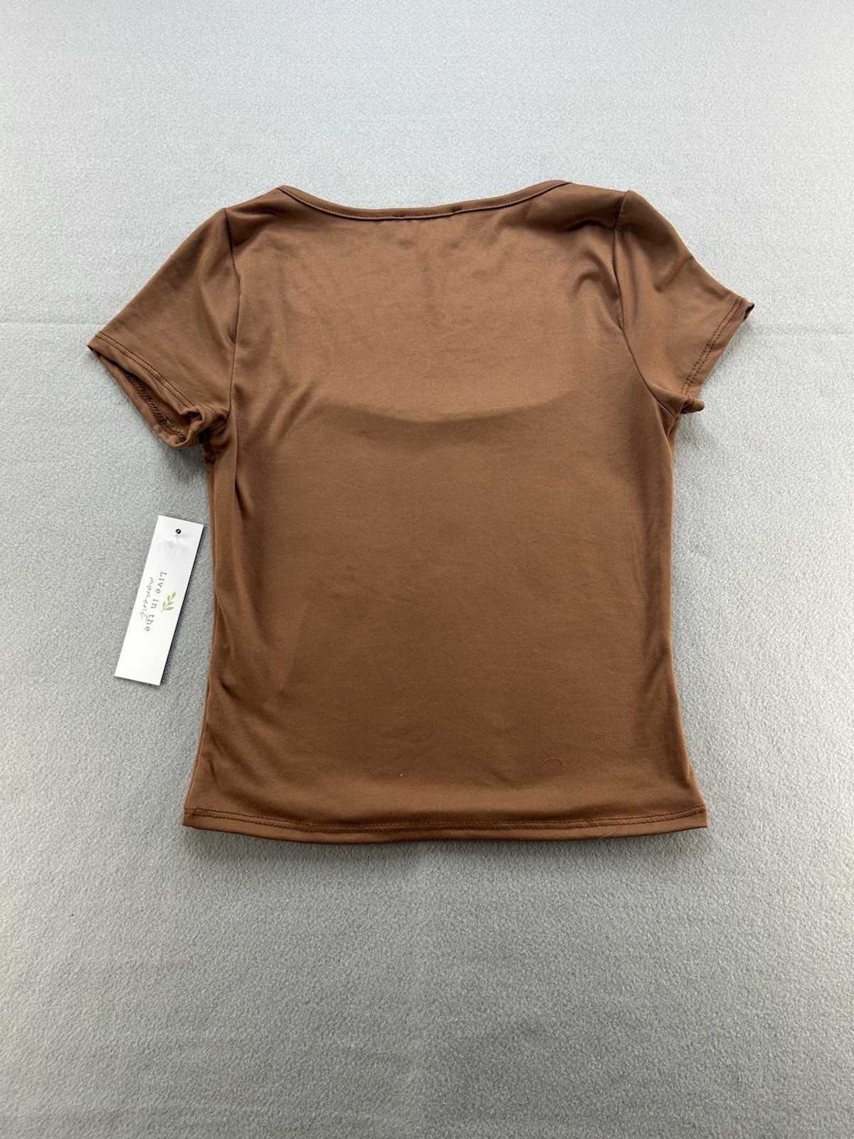 Live in the Moment Brown Square Neck Short Sleeve Top Women’s Size Small NWT