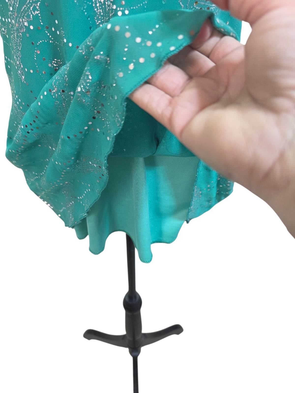 Vanity Y2K Fairycore Mini Dress Or Top M Teal Green Silver Glitter Sequin