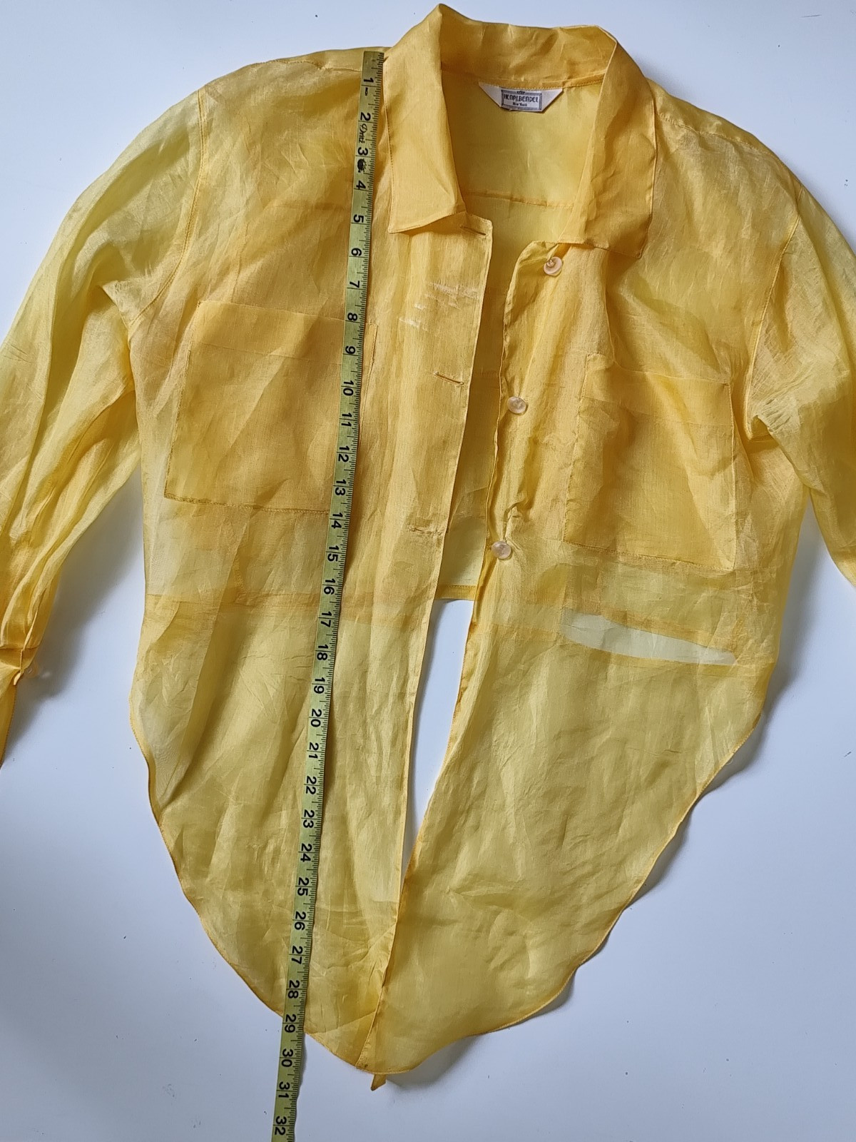 Henri Bendel NY Sheer VTG Organza Silk Cropped Long Sleeve Ruffle Y2K Blouse L