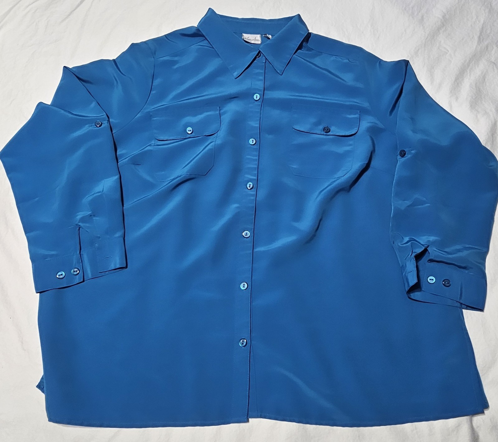 Kim Rogers Plus 3X Solid Purple Collared Button-Up Long Sleeve Blouse Shirt