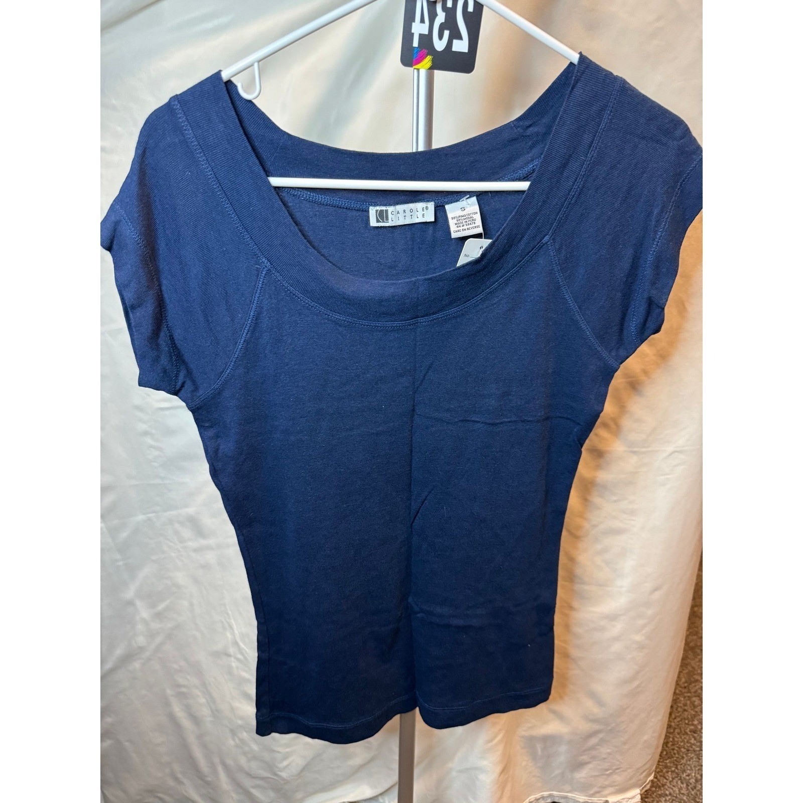 234 Carole Little Women Navy Blue Pima Cotton Modal Scoop Neck Short Sleeve Tee
