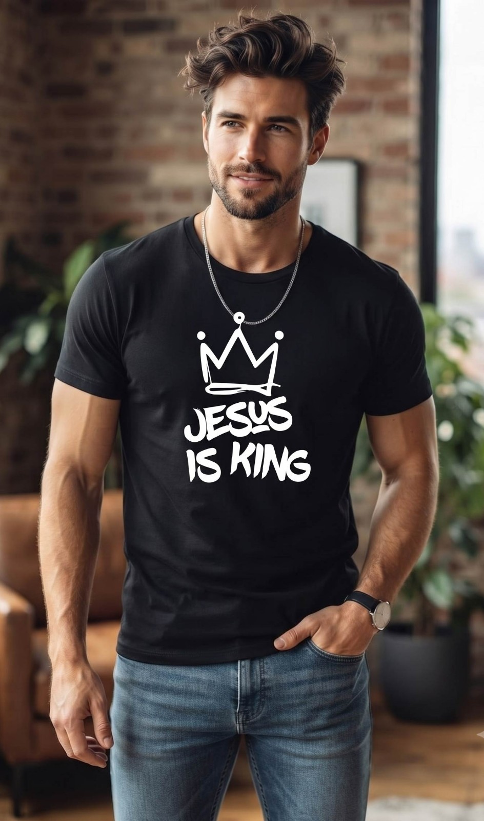 Jesus Is King T-Shirt Unisex Christian Faith Slogan Graphic Tee Black Religious
