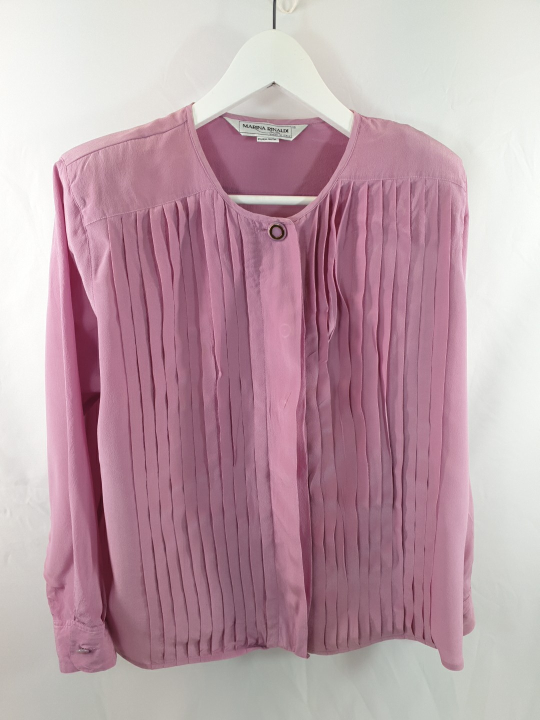 Marina Rinaldi Silk Blouse Pleated Front Long Sleeve Button Fastening Size Large