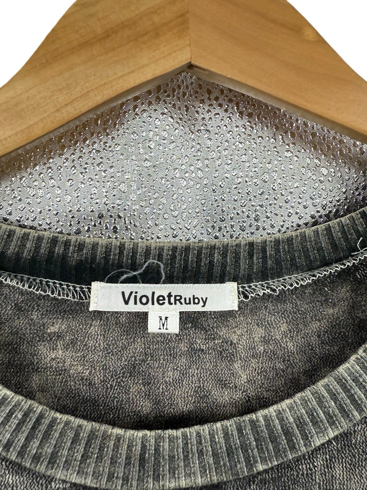 Violet Ruby Gray Black Mineral Wash Boho Hippie Lace Ruffle Tunic Top Womens M