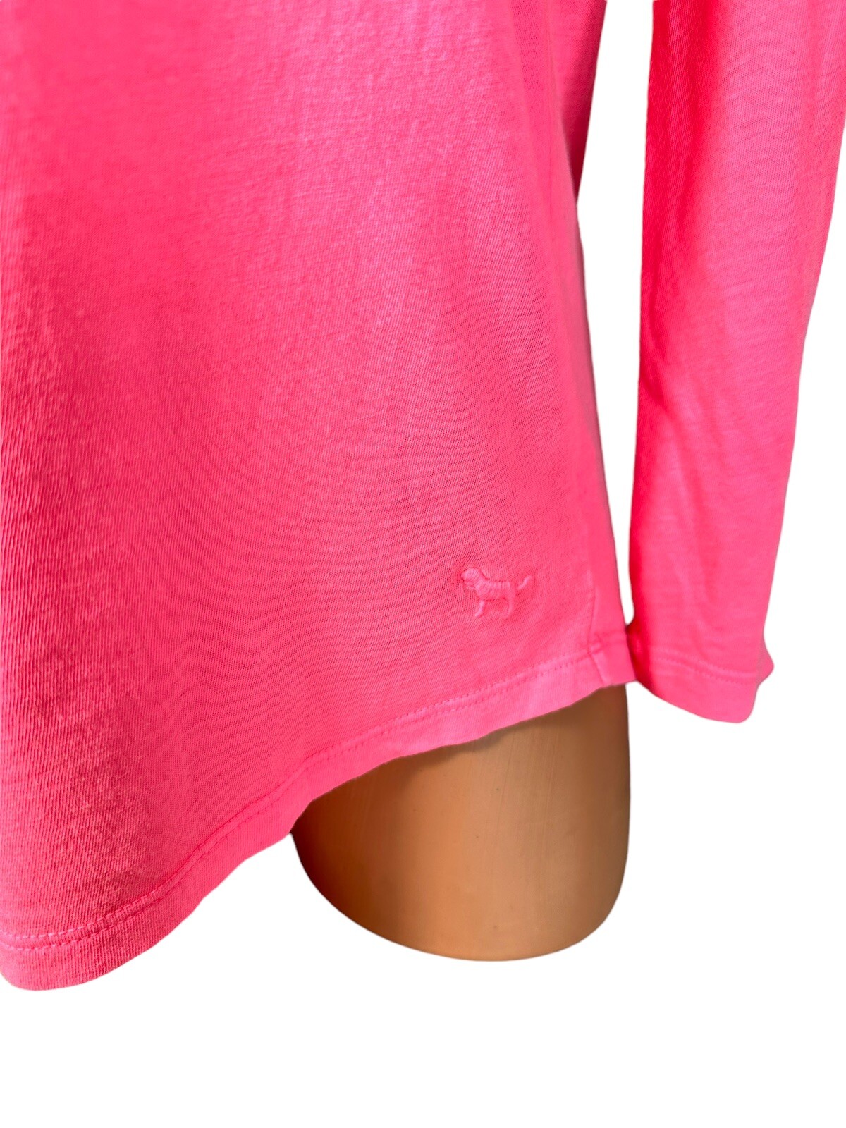 Victorias Secret PINK Long Sleeve V-Neck Lightweight Hot Pink Tee Oversized XS