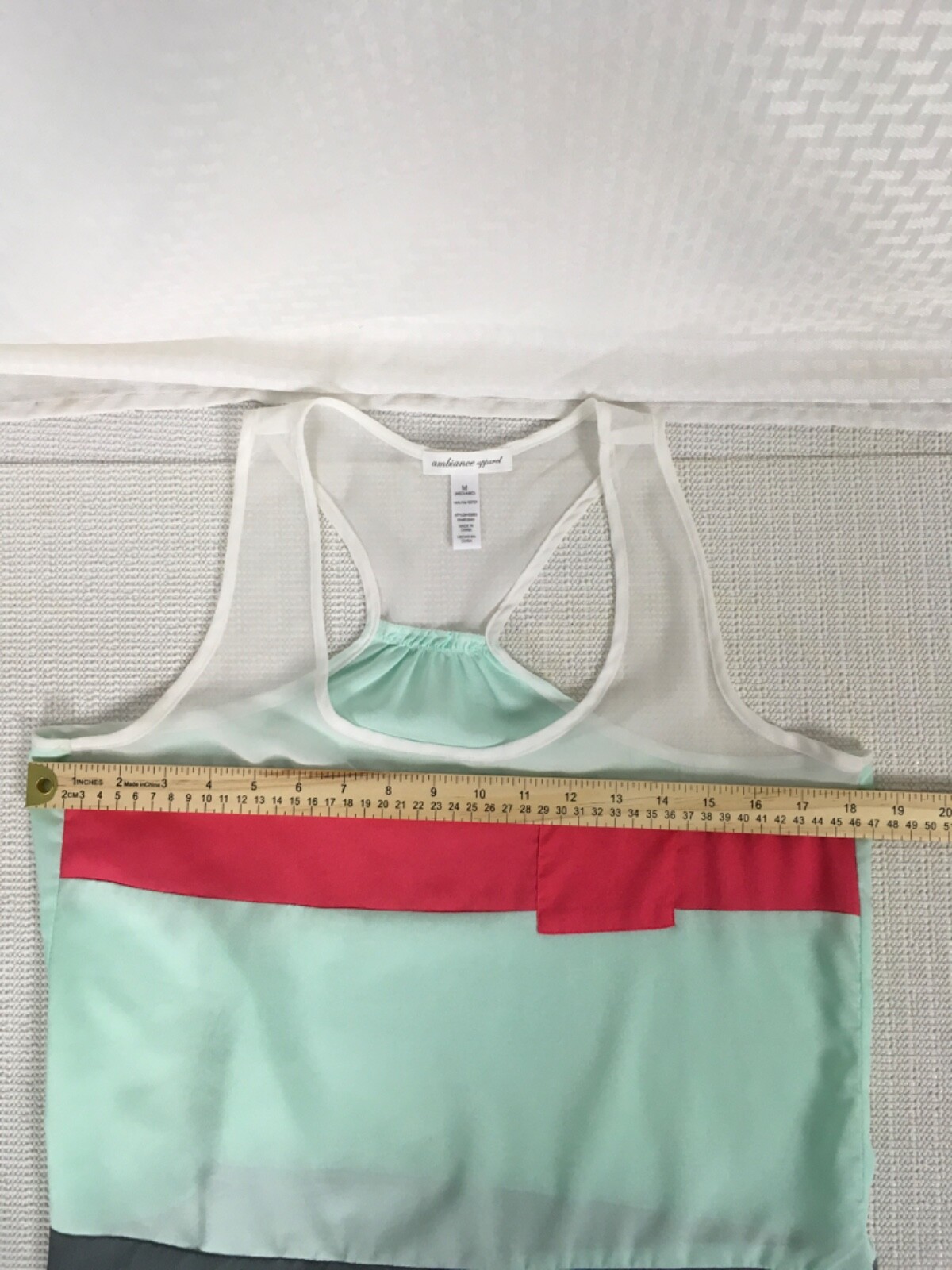Ambiance Apparel Tank Top Sz M Semi Sheer Dark Gray Green Pink Pocket Scoop Neck