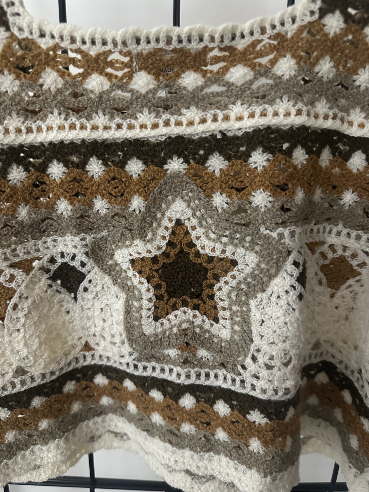 POL Crochet Tank Top Tassel Granny Square Boho One Size