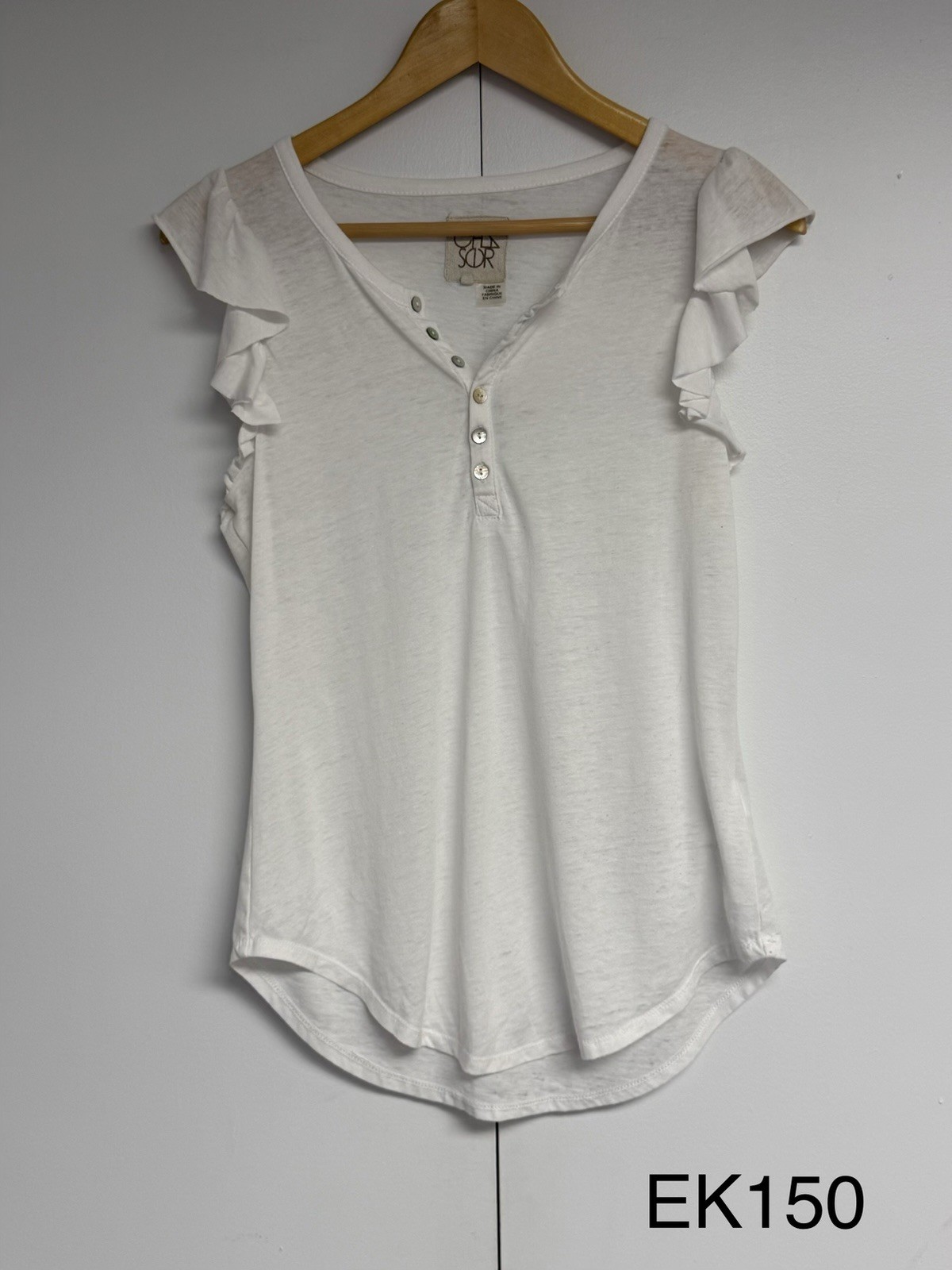 Chaser Womens Medium White Ruffle Sleeve Henley Shirt Flutter Boho Top M