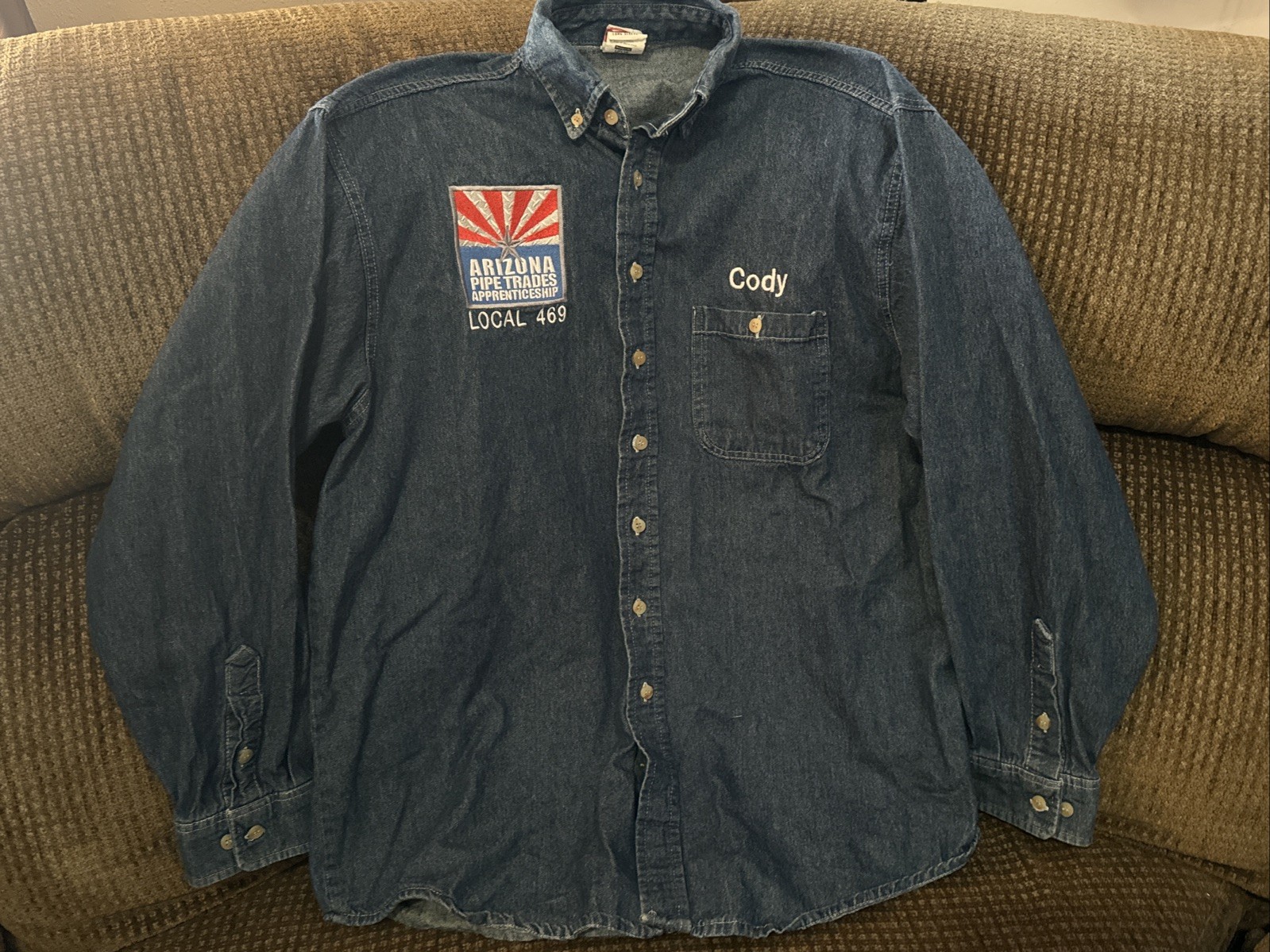 Vtg Union Line Graybear Denim Work Shirt Mens L AZ Pipe Trades Apprentice USA