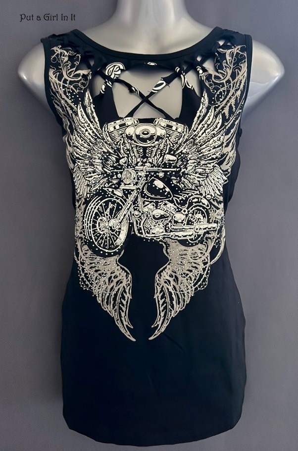 New Womens CRYSTAL ROUTE 66 MOTORCYCLE WINGS BIKER TANK TOP S M L XL 1X 2X 3X