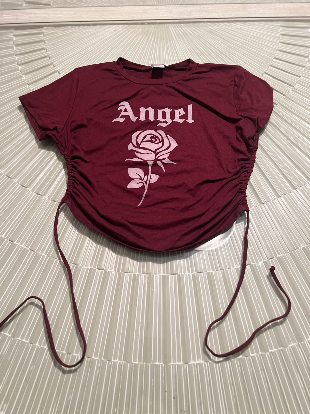 Ruby & Lace Burgundy Angel Rose Graphic Print Drawstring Side Stretch T-Shirt XL