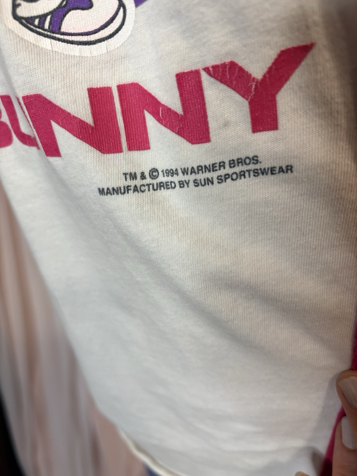 Sun Sportswear Vintage Bugs Bunny Graphic Print Baseball Button Front Top XL