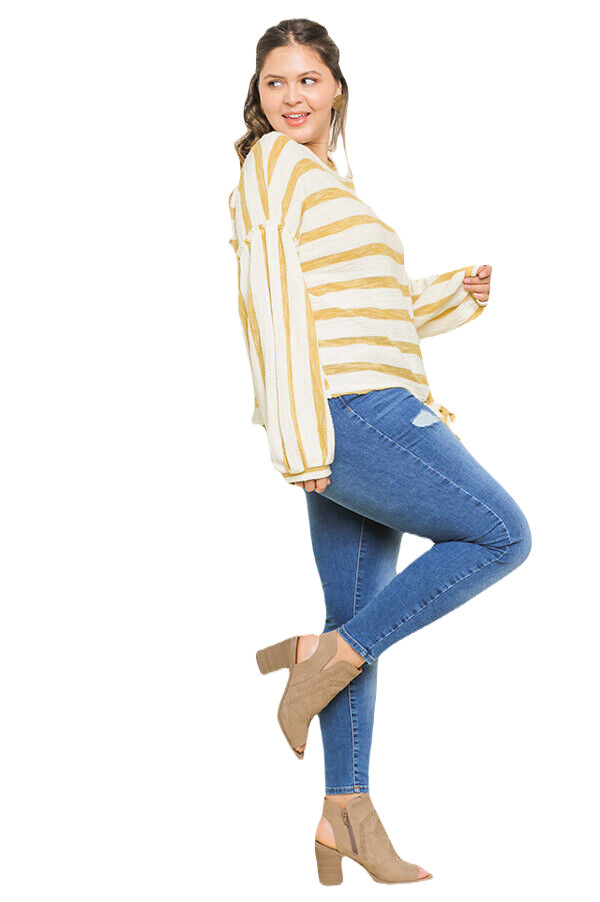 PLUS XL 1XL 2XL UMGEE HONEY/Off white striped Top/Shirt/Blouse BHCS