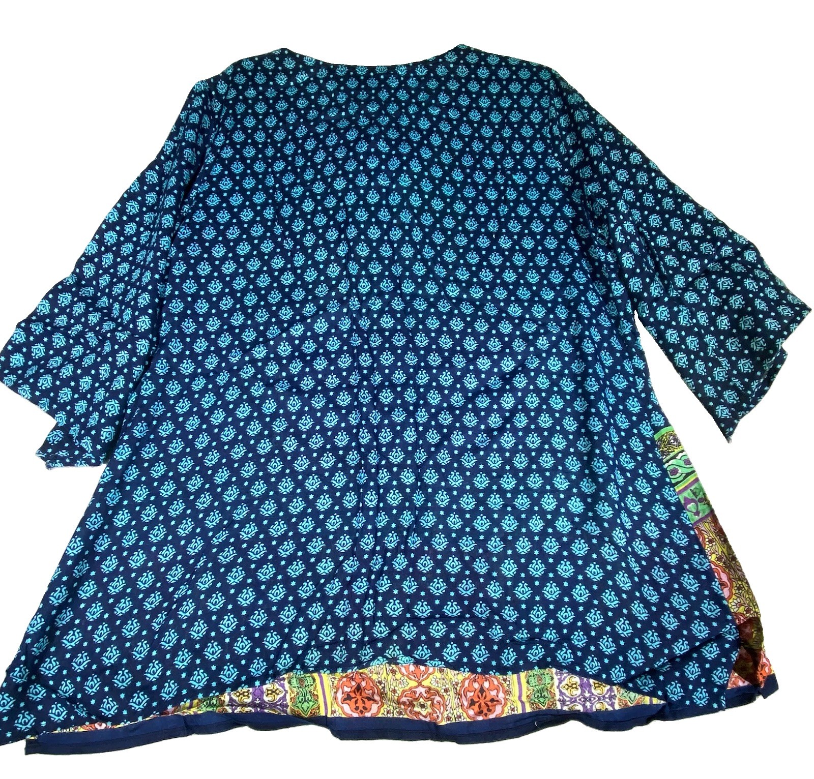 Ananda Collection Boho Tunic Top Women’s 2XL Tassels Colorful Hippie 3/4 Sleeve