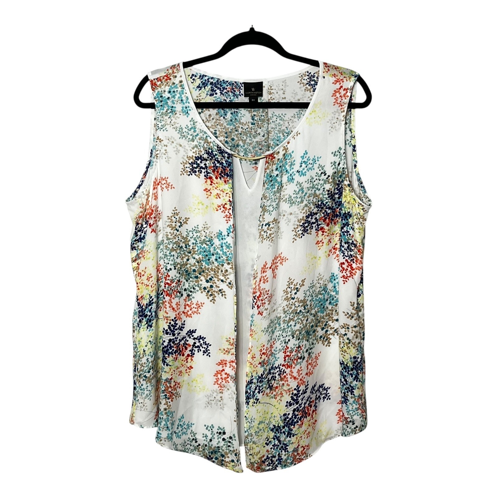 Worthington Woman Multi-Color Botanical Leaf Print Sleeveless Blouse Size 0X
