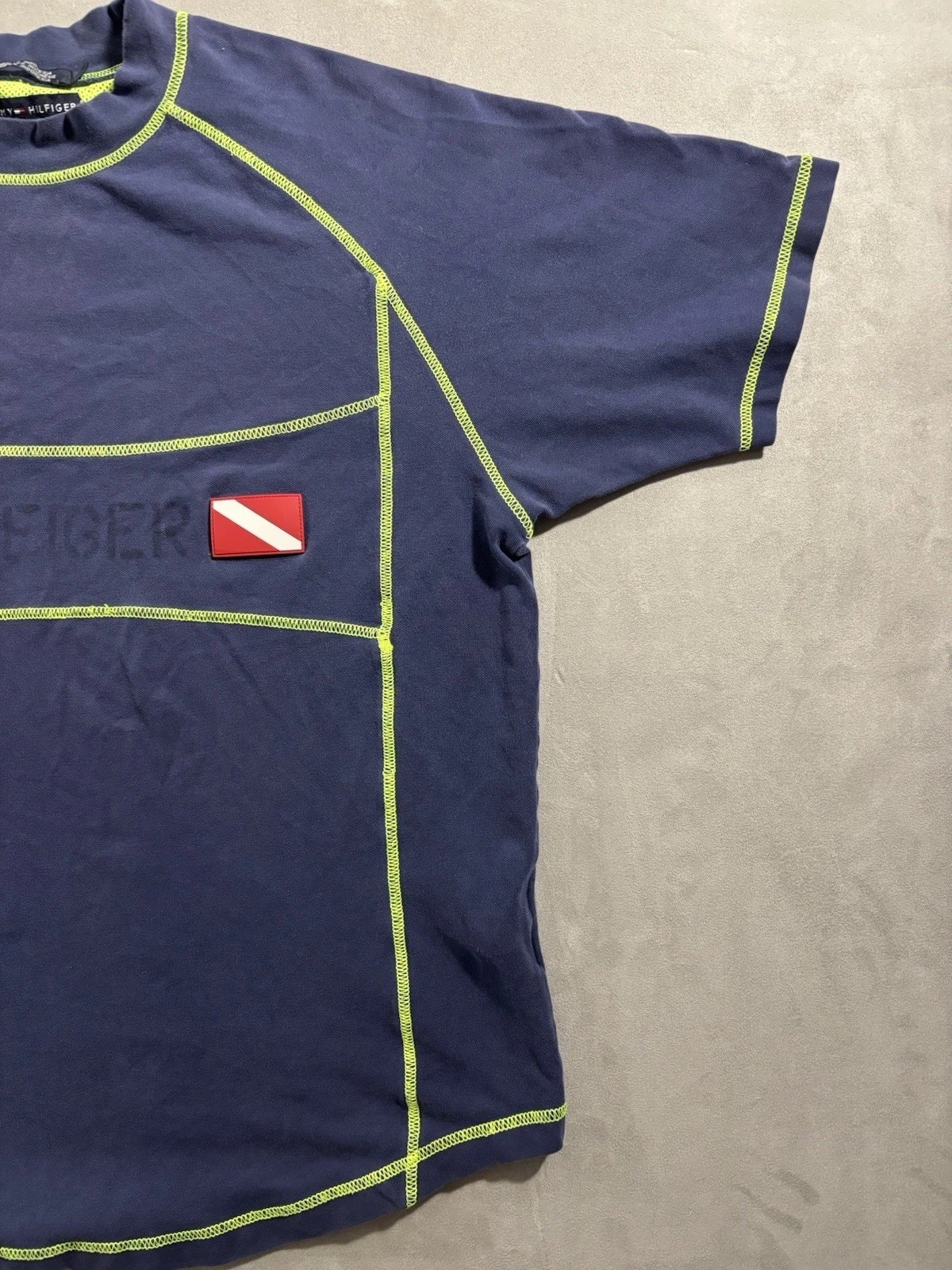 Tommy Hilfiger Vintage Surf Boardwear Y2K Blue w/ Green Piping Breathable Shirt